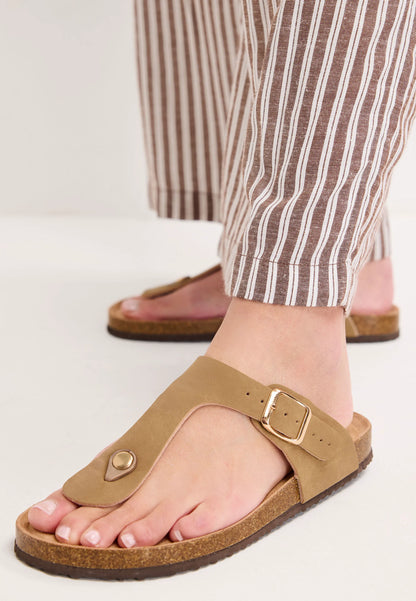 Womens Brown Footbed Toe Post Sandals