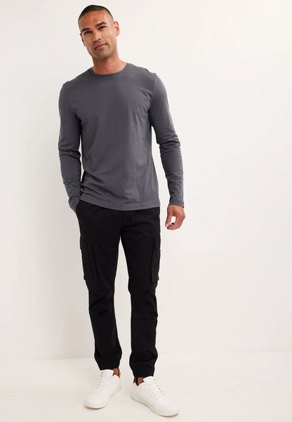 Mens Charcoal Cotton Long Sleeve T-Shirt