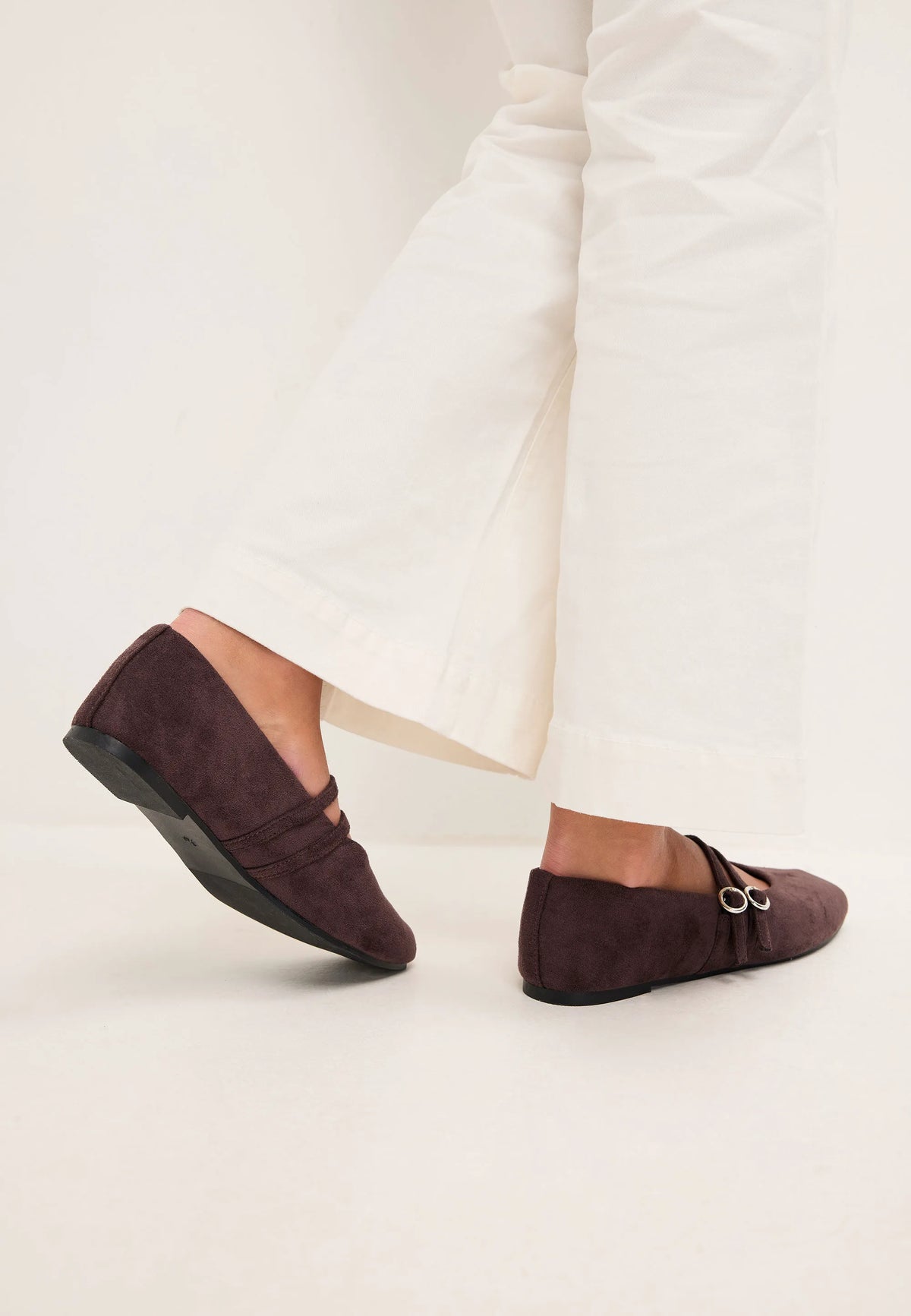 Womens Brown Double Strap Ballet Pumps