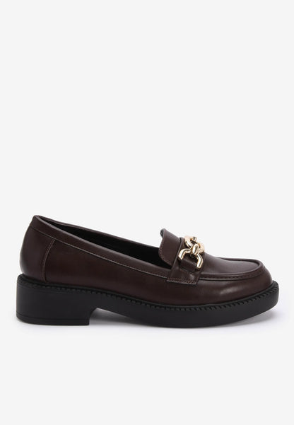 Womens Burgundy Chunky Gold Chain Loafers