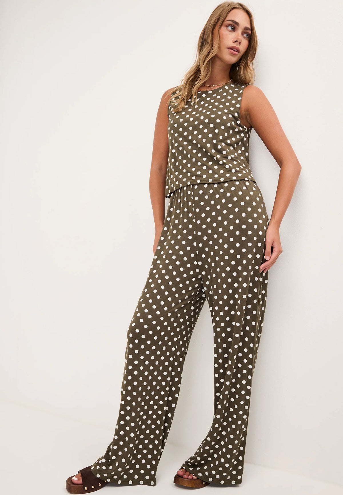 Womens Green Polka Dot Layered Jumpsuit