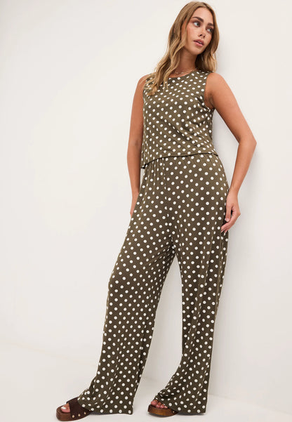 Womens Green Polka Dot Layered Jumpsuit