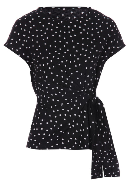 Womens Black Polka Dot Side Tie Top