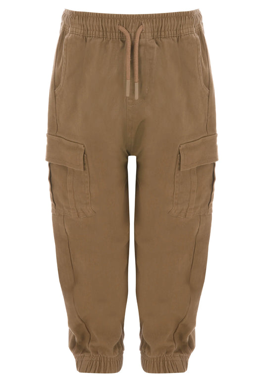 Younger Boys Brown Woven Cargo Joggers