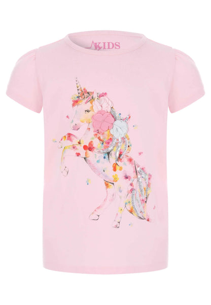 Younger Girls Pink Applique Sequin Unicorn T-Shirt