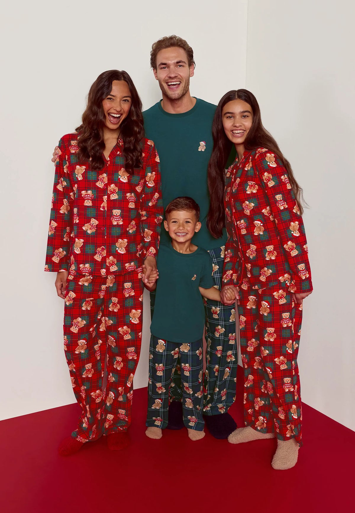 Womens Red Check Teddy Bear Family Pyjama Set