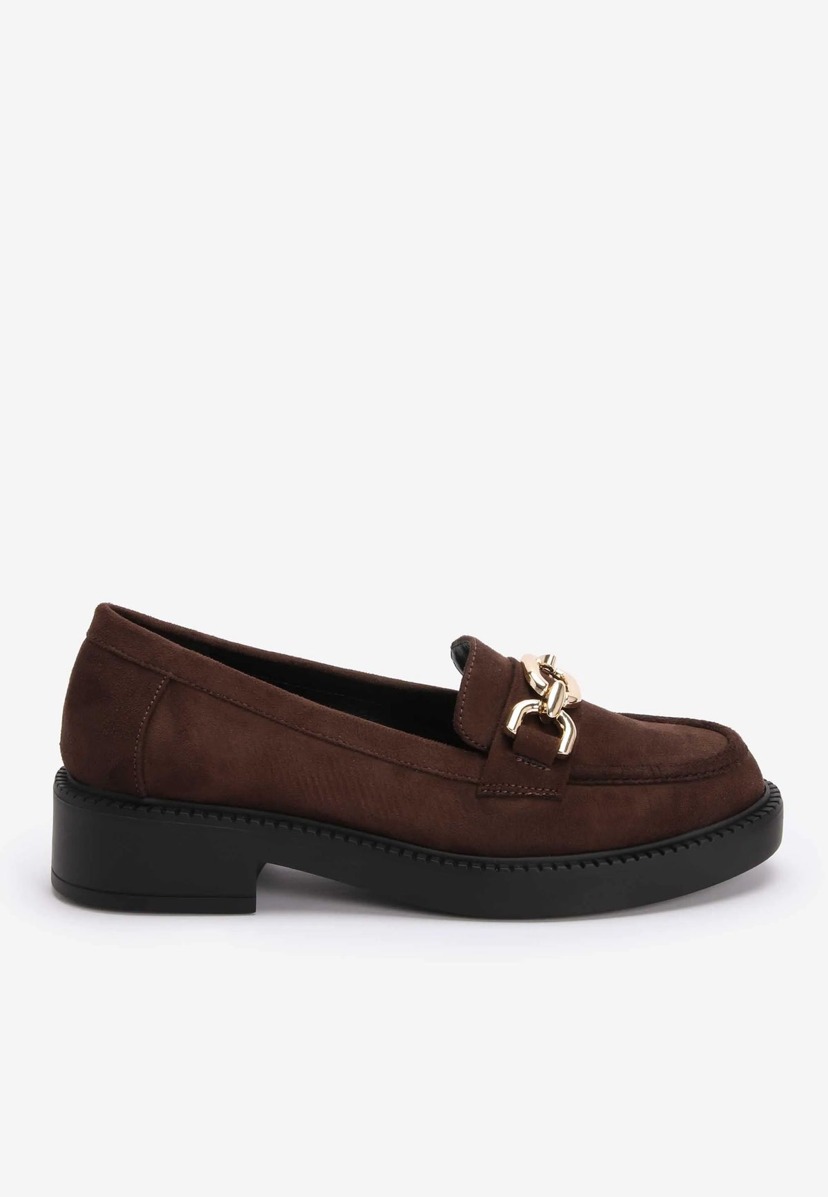 Womens Brown Chain Trim Chunky Loafers