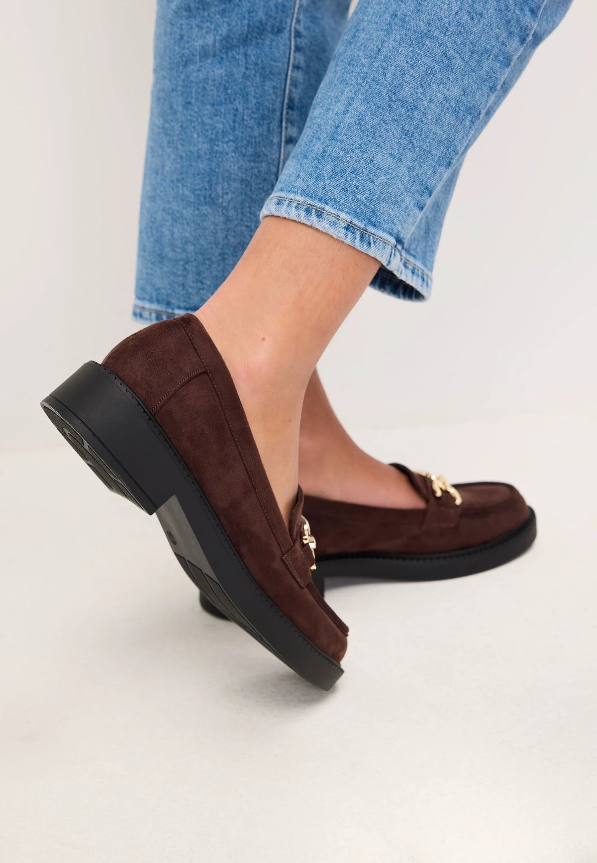 Womens Brown Chain Trim Chunky Loafers