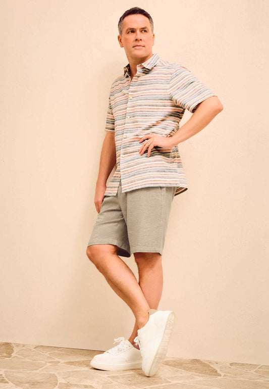 Mens Rust Stripe Linen Blend Cotton Shirt