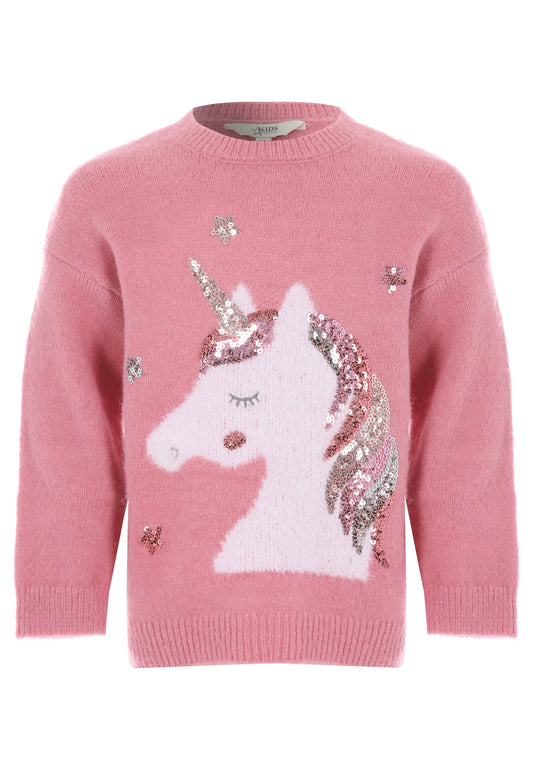 Younger Girls Pink Sequin Unicorn Jumper