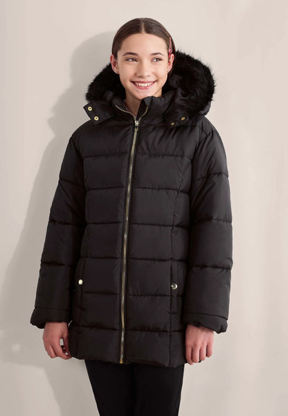 Older Girls Black Padded Longline Coat