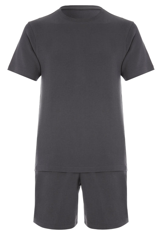 Mens Charcoal Waffle Textured Short Pyjama Set