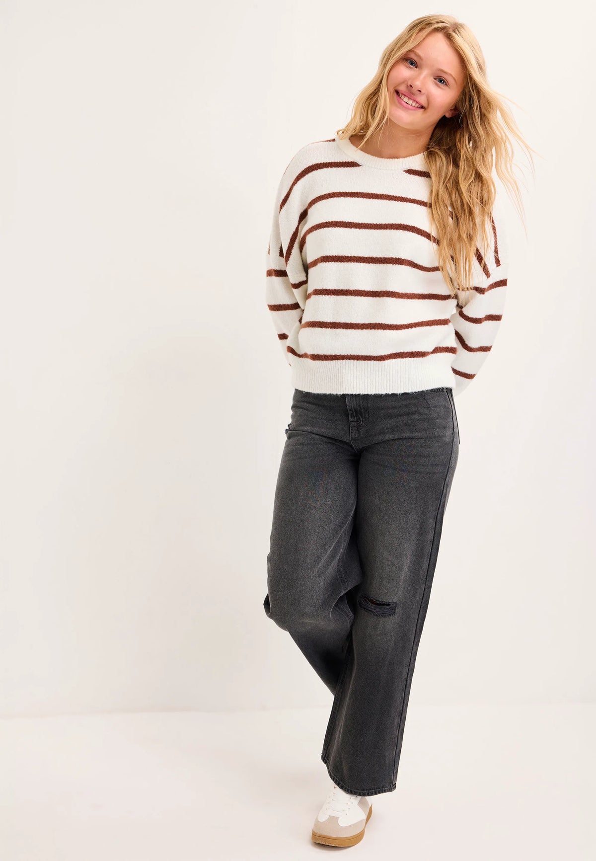 Older Girls Cream Stripe Jumper
