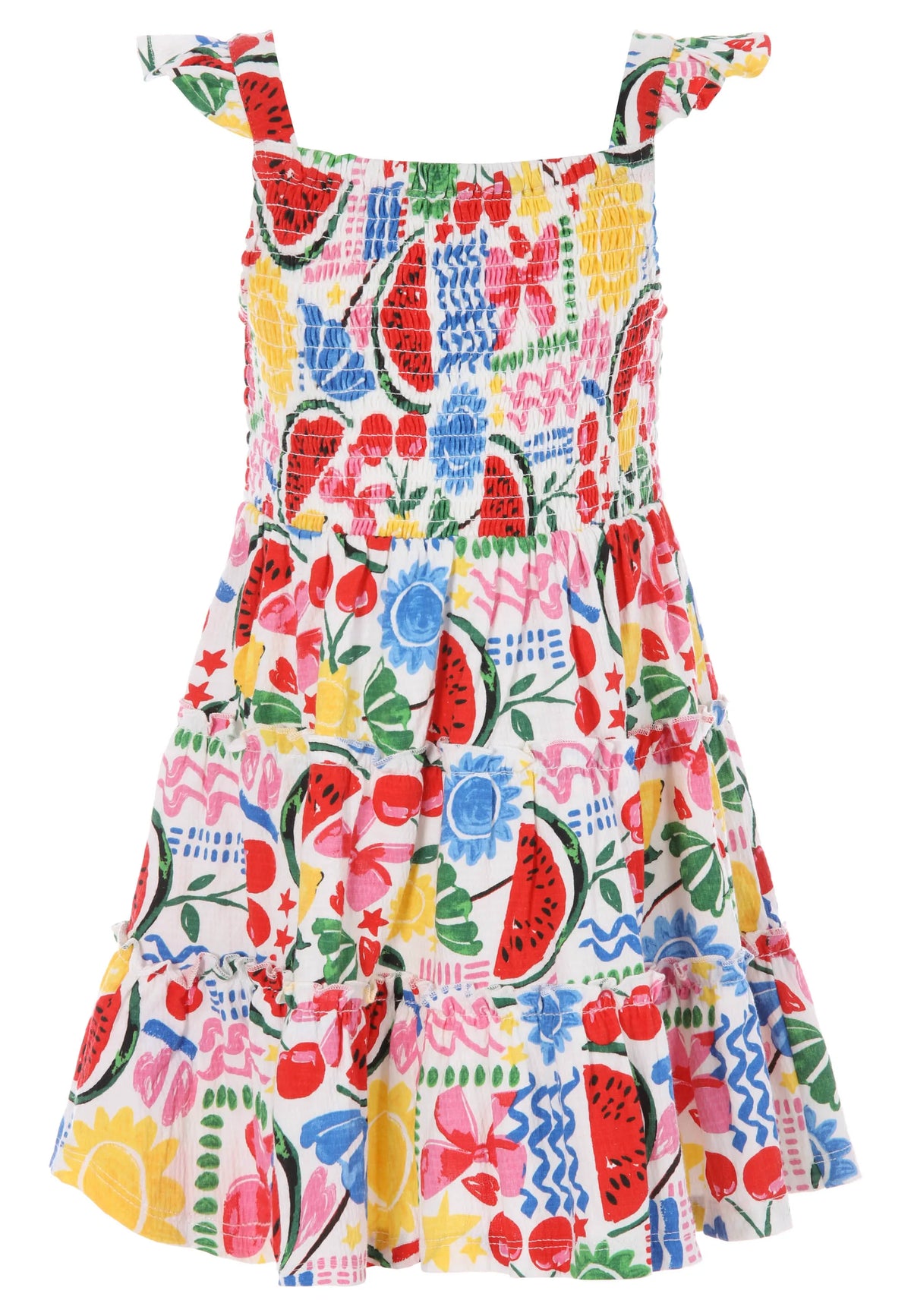 Younger Girls Red Watermelon Shirred Dress