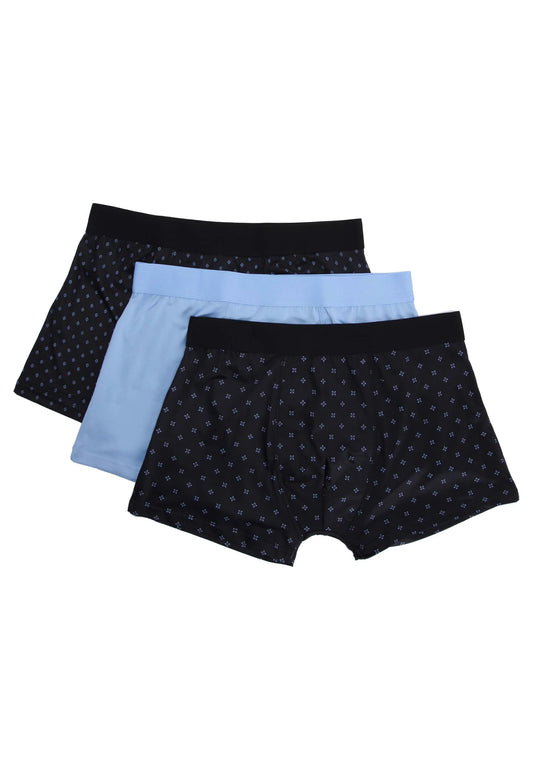 Mens 3pk Navy Geo Print Hipster Trunks