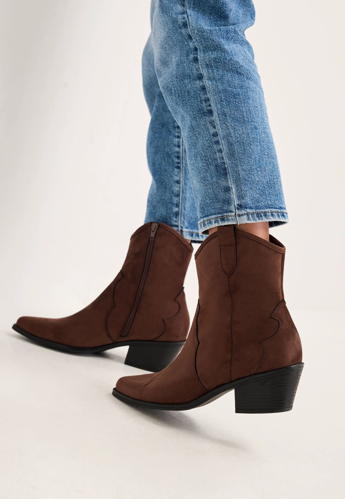 Womens Dark Brown Faux Suede Western Ankle Boots