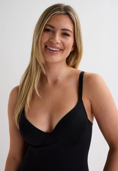 Womens Black Bonded Smoothing Plunge Body