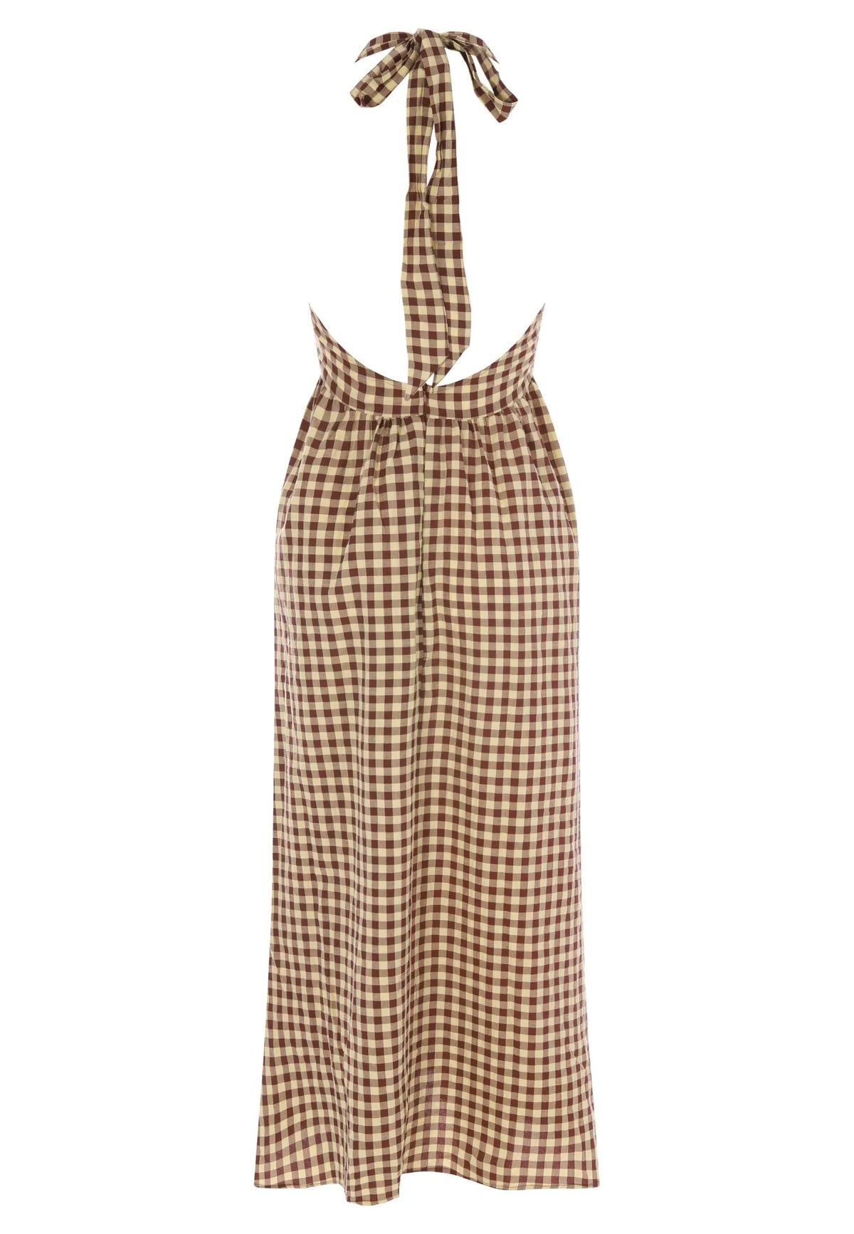 Womens Brown Gingham Halter Neck Midi Dress