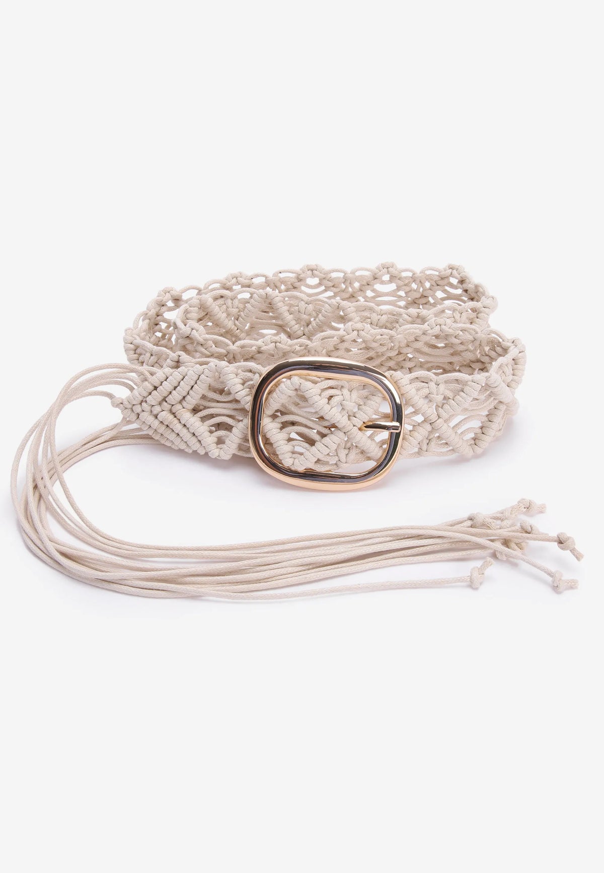 Womens Cream Crochet Tassel Belt