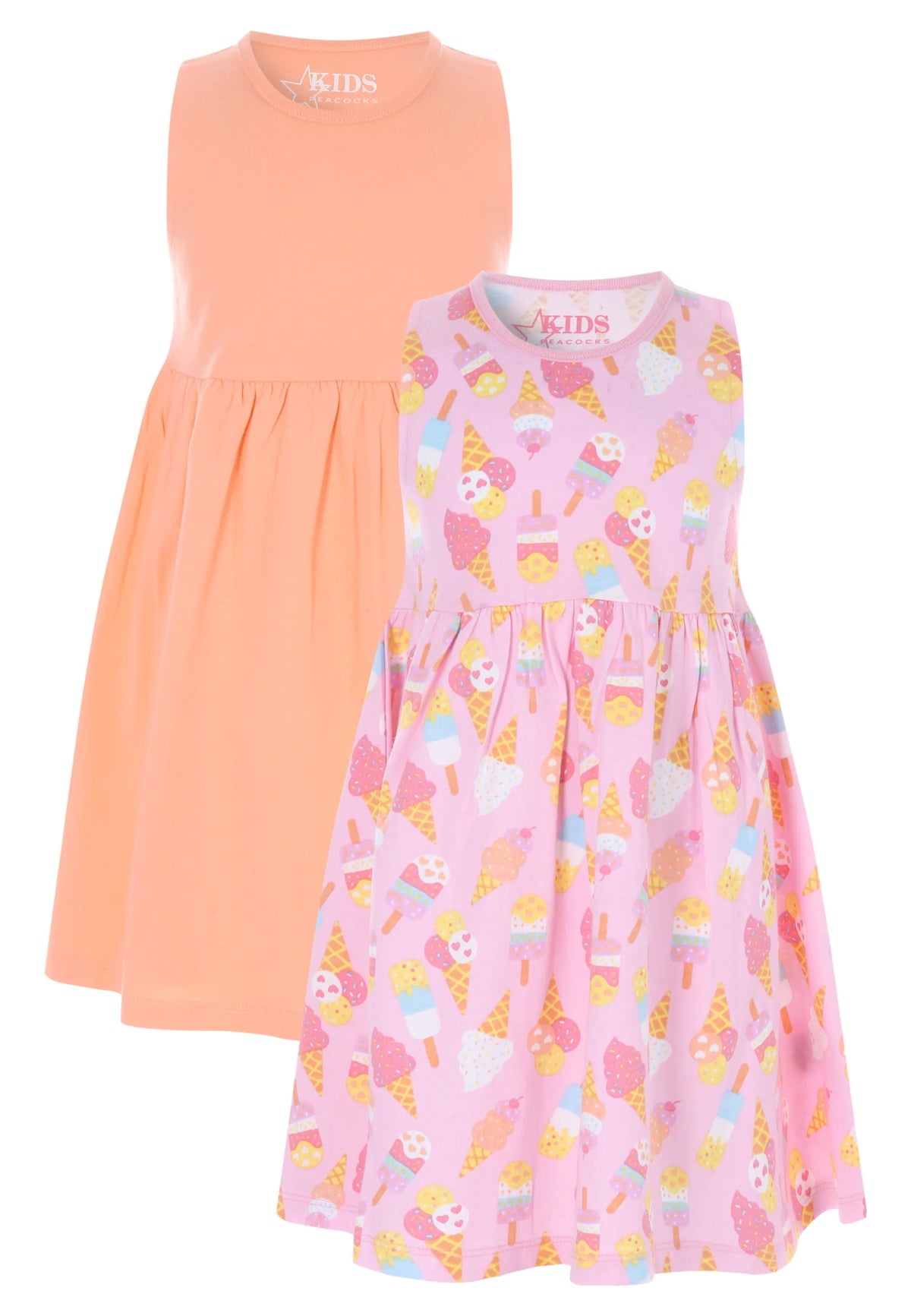 Younger Girls 2pk Orange Ice Cream Print Dress