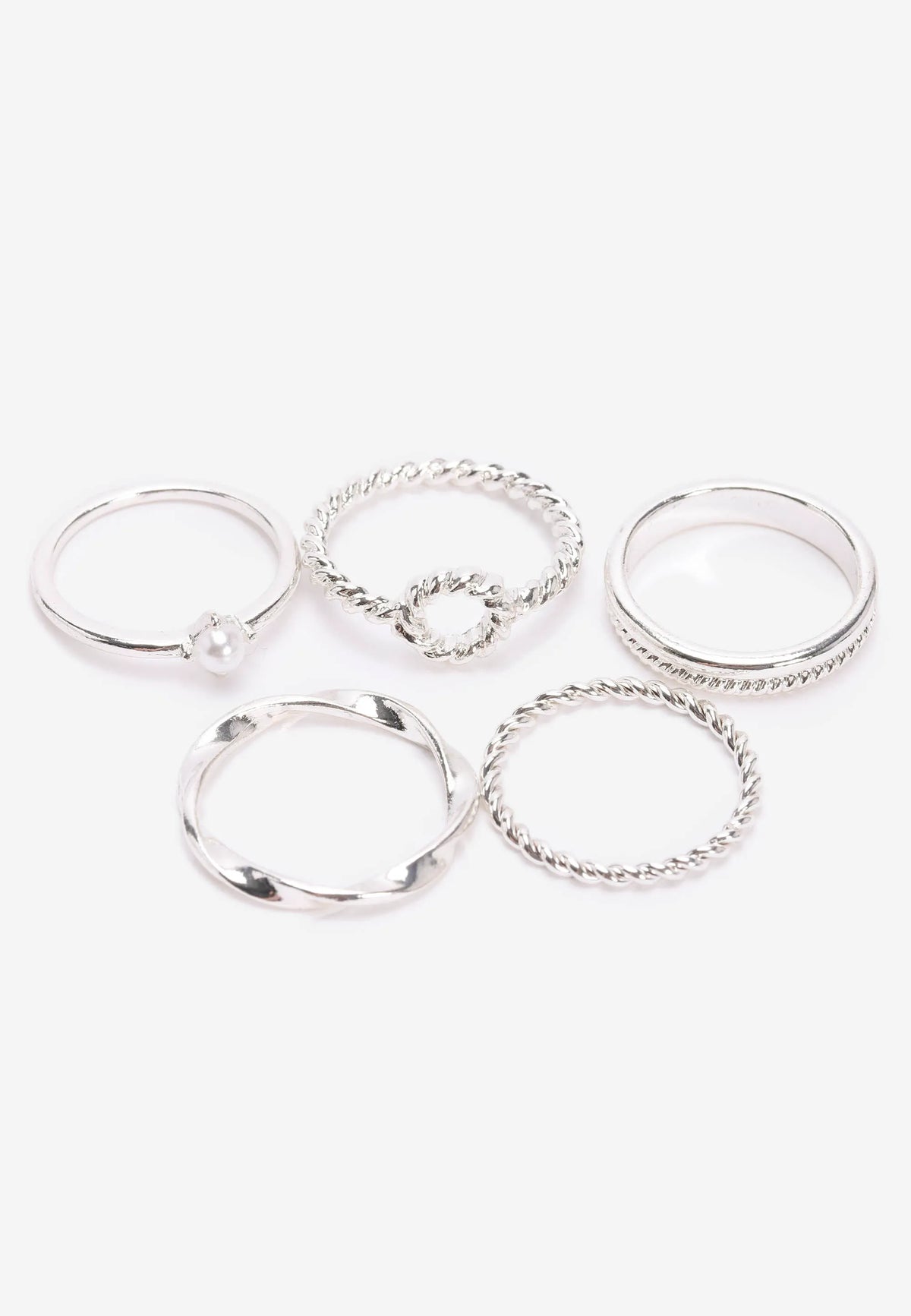 Womens 5pk Silver Twist Rings
