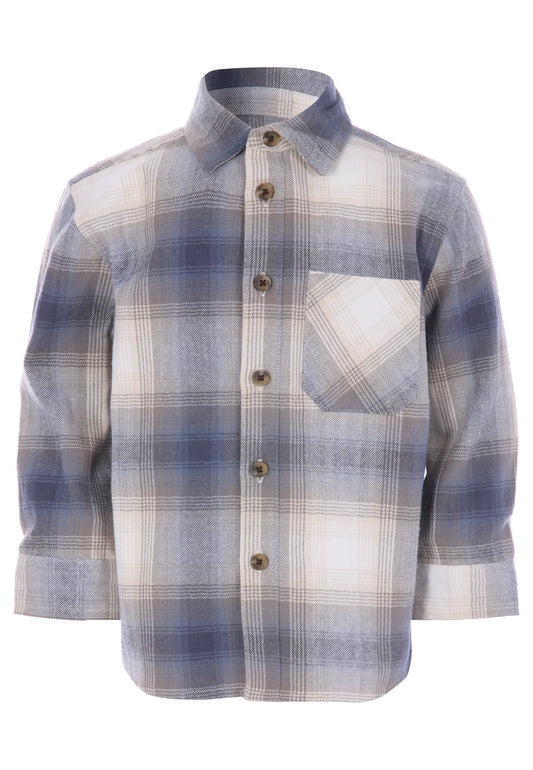 Younger Boys Blue & Beige Long Sleeve Check Casual Shirt