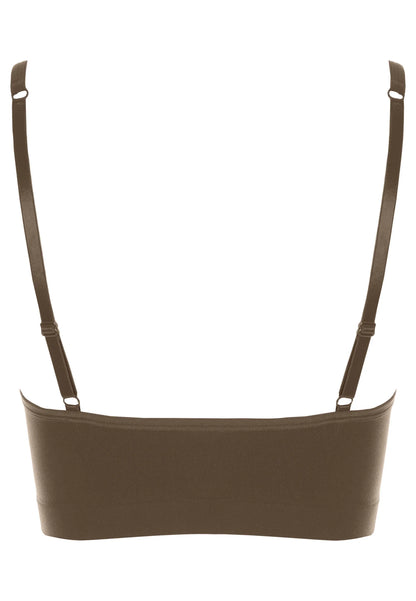Womens Chocolate Brown Thin Strap Seam Free Bra Top