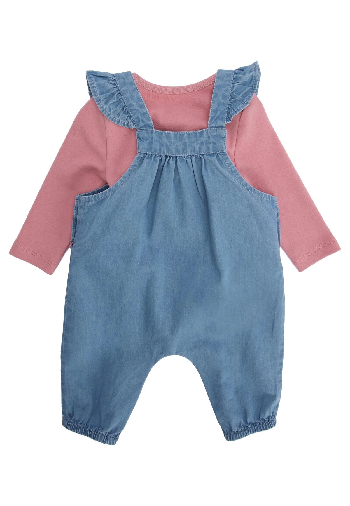 Baby Girl Blue Floral Dungarees & Pink Top Set