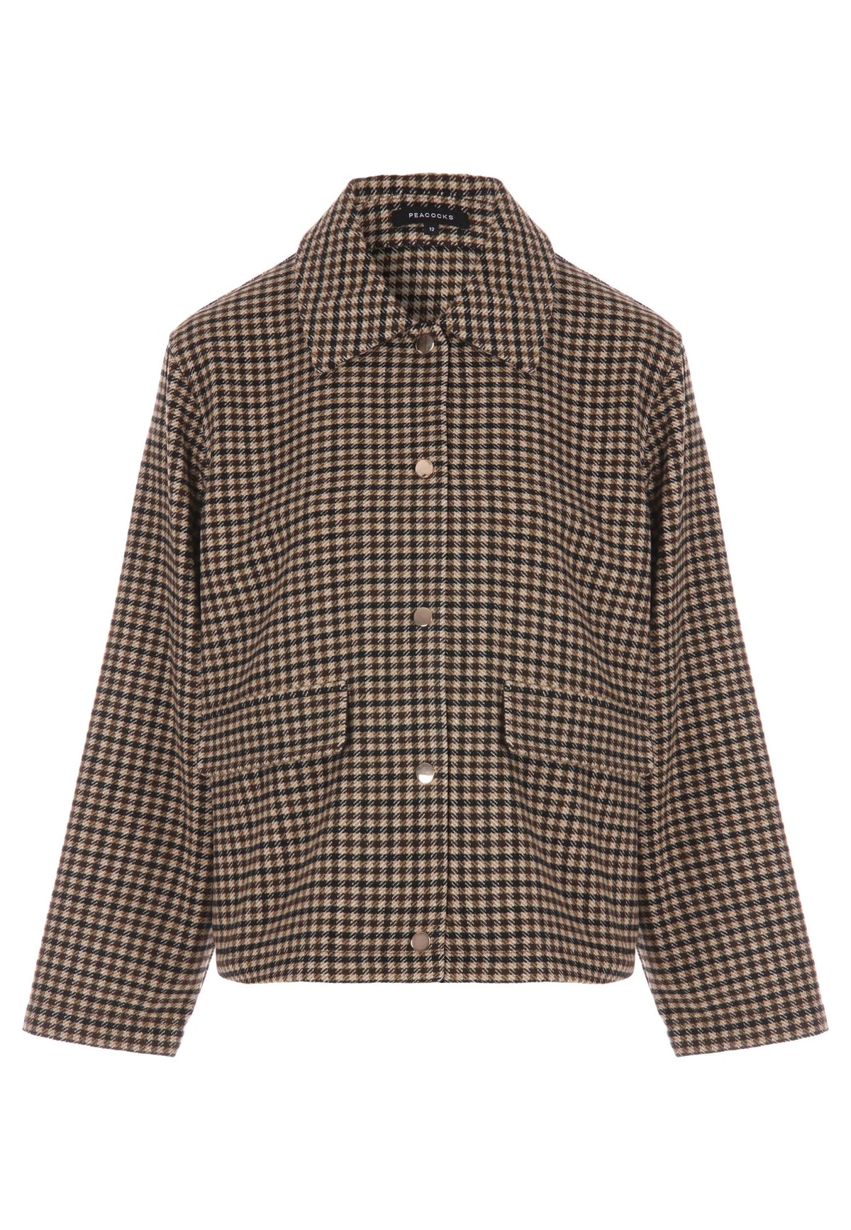 Womens Brown Check Wool Blend Shirt Jacket
