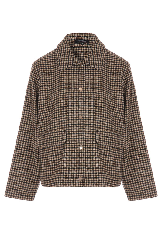 Womens Brown Check Wool Blend Shirt Jacket
