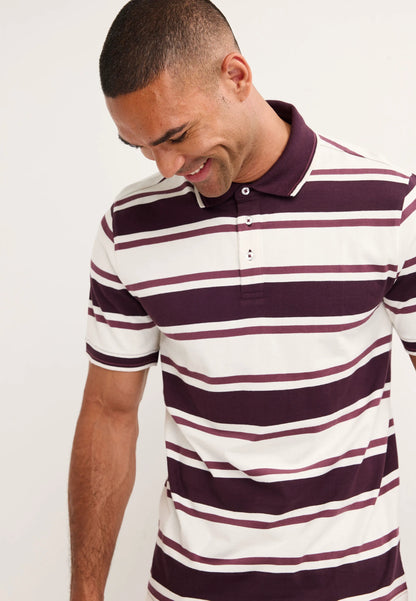 Mens Plum Horizontal Stripe Polo Shirt