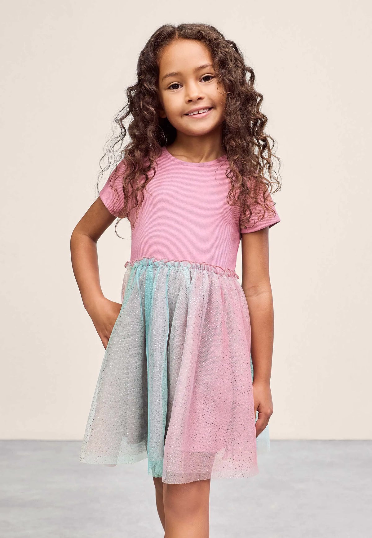 Younger Girls Pink Sparkle Mesh Skirt Dress