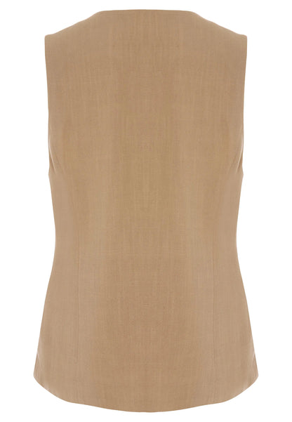Womens Camel Round Neck Waistcoat