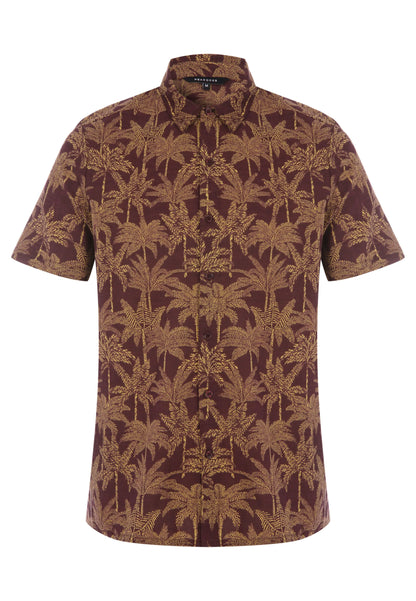 Mens Plum Palm Tree Short Sleeve Shirt