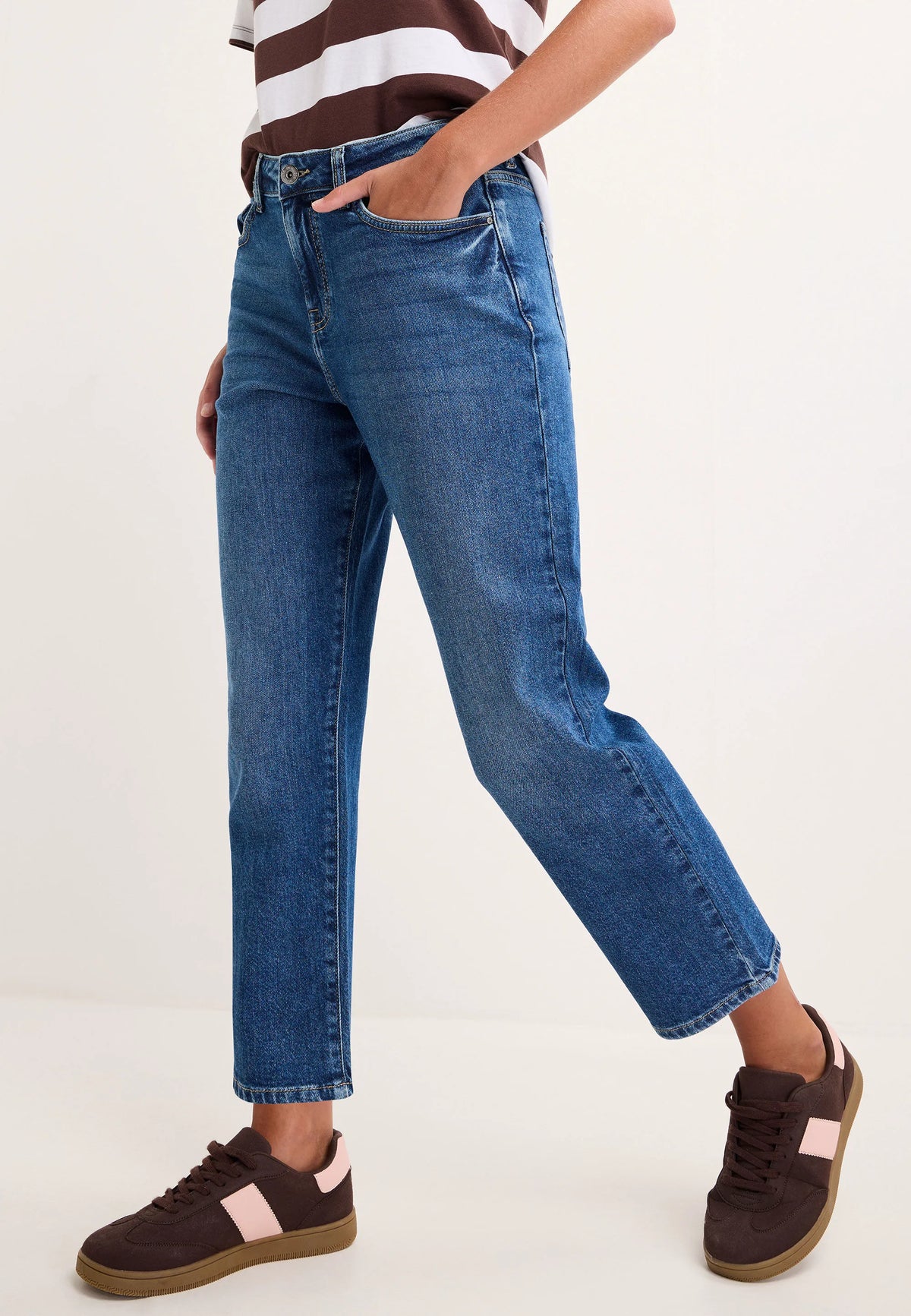 Womens Mid Blue Plain Mom Jeans