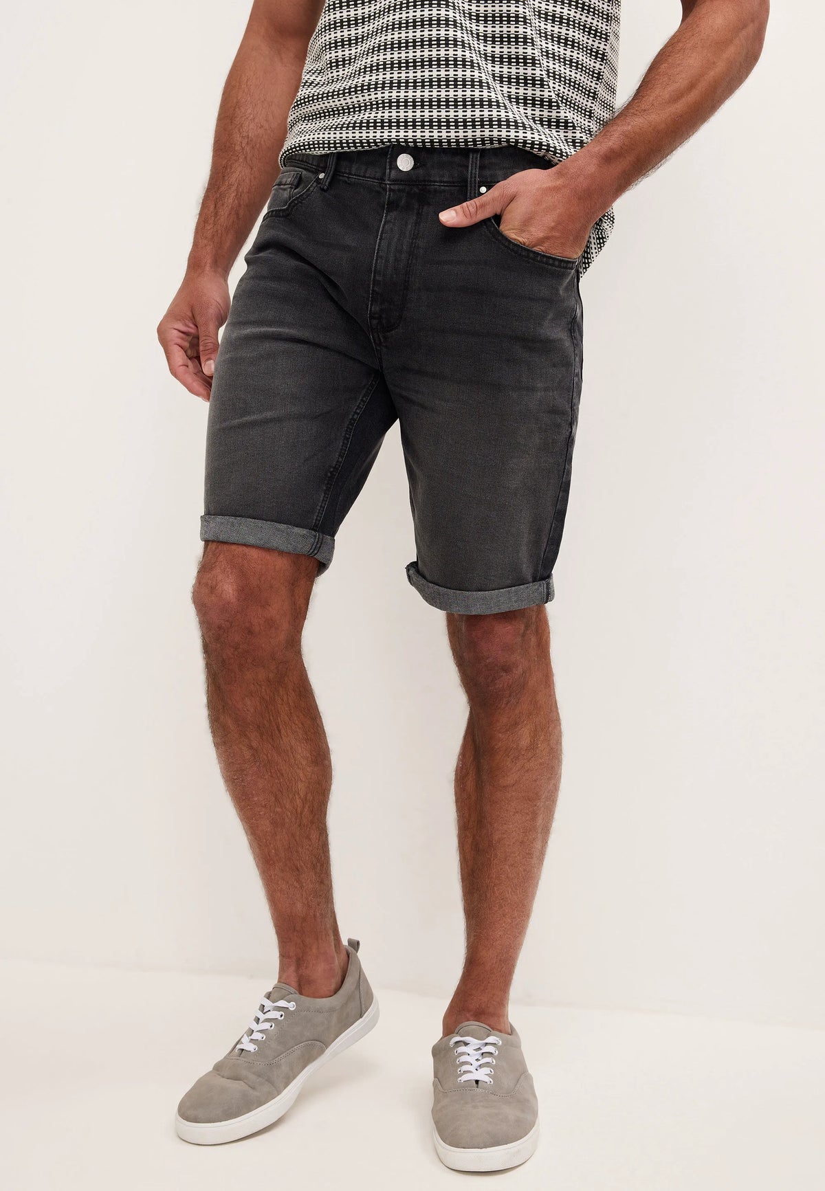 Mens Black Five Pocket Denim Shorts