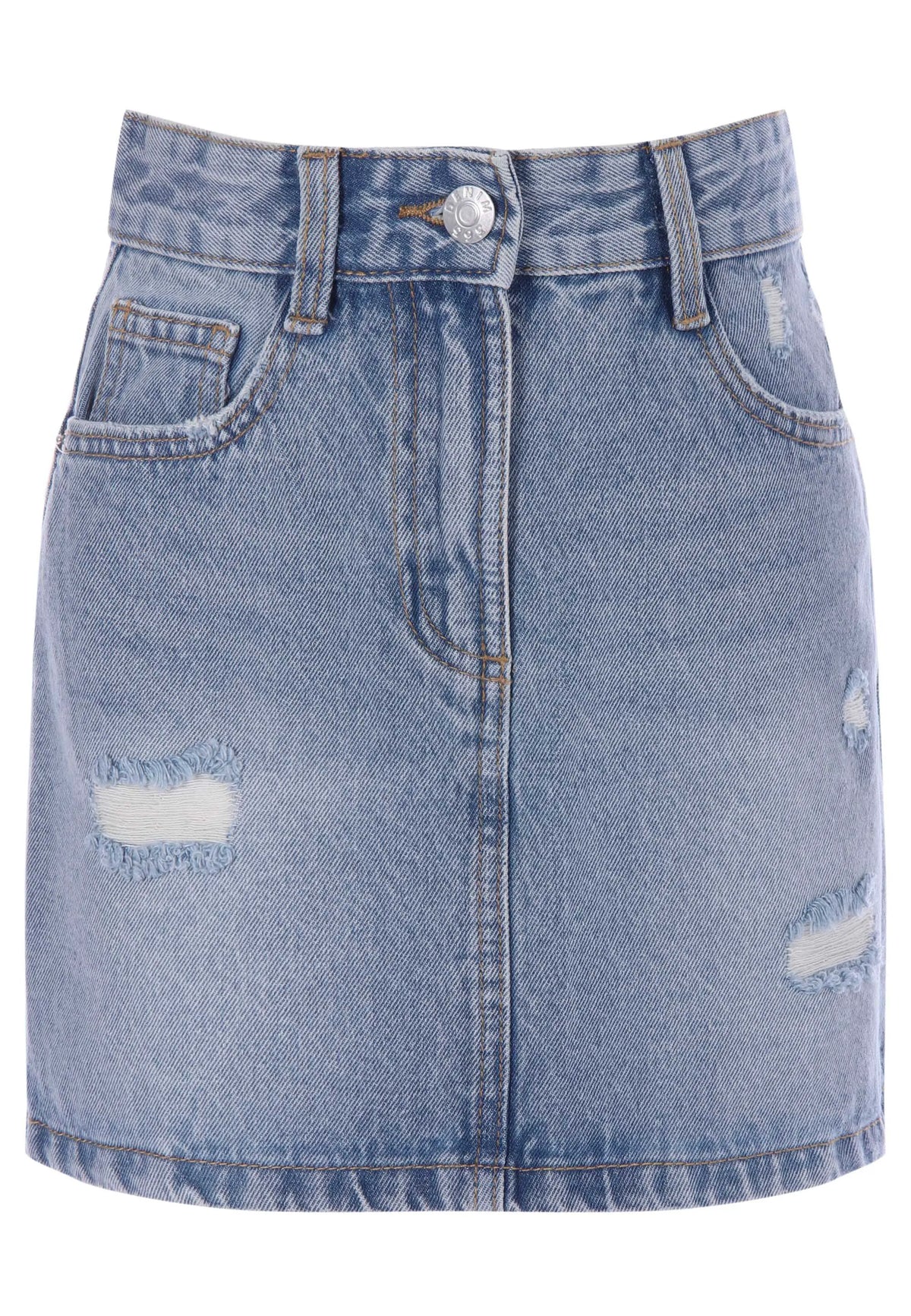 Older Girls Light Blue Denim Five Pocket Mini Skirt