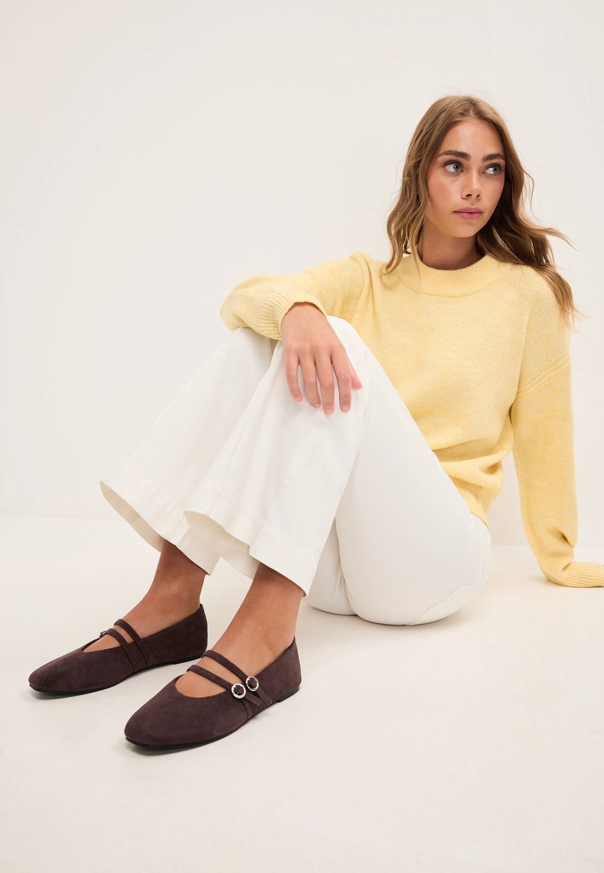 Womens Brown Double Strap Ballet Pumps