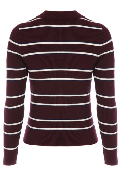 Womens Plum Stripe Collar Jumper