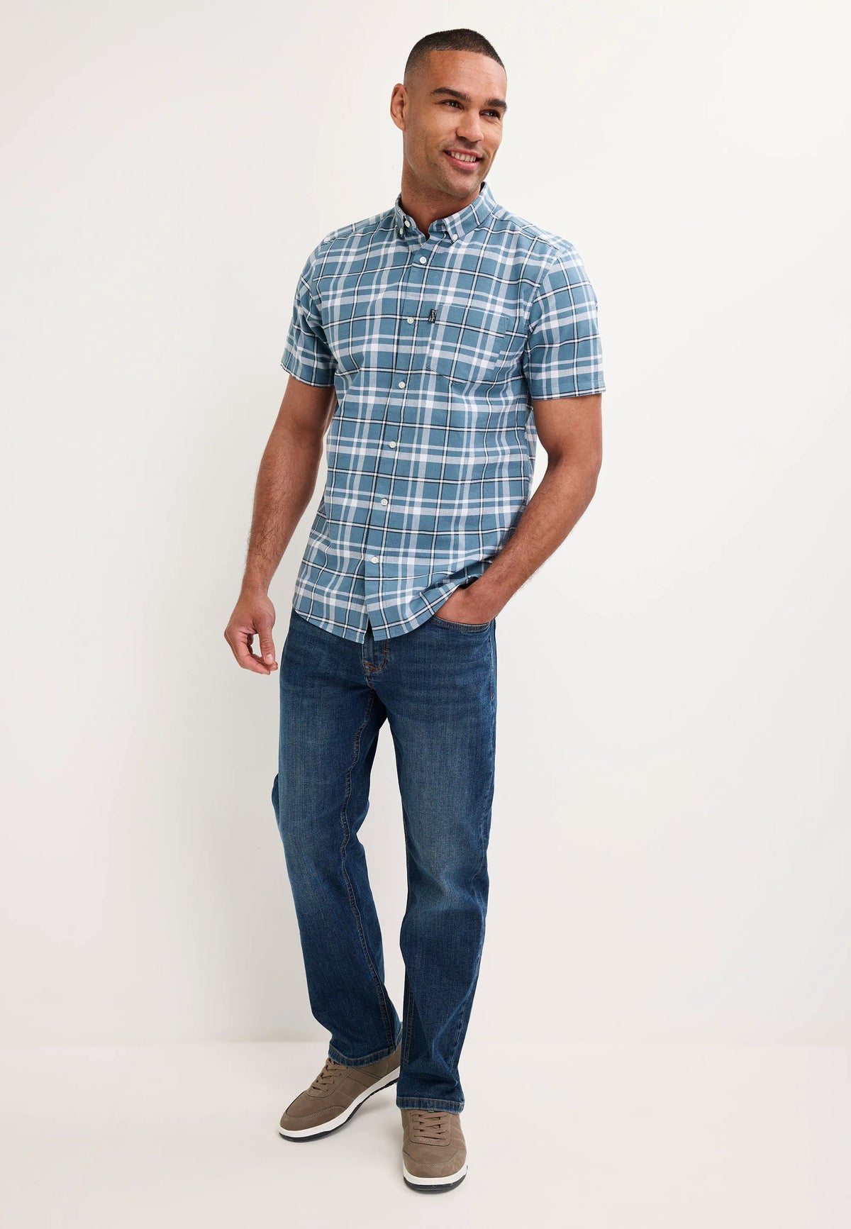 Mens Teal Check Cotton Oxford Shirt