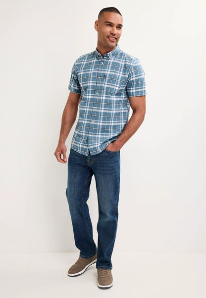 Mens Teal Check Cotton Oxford Shirt