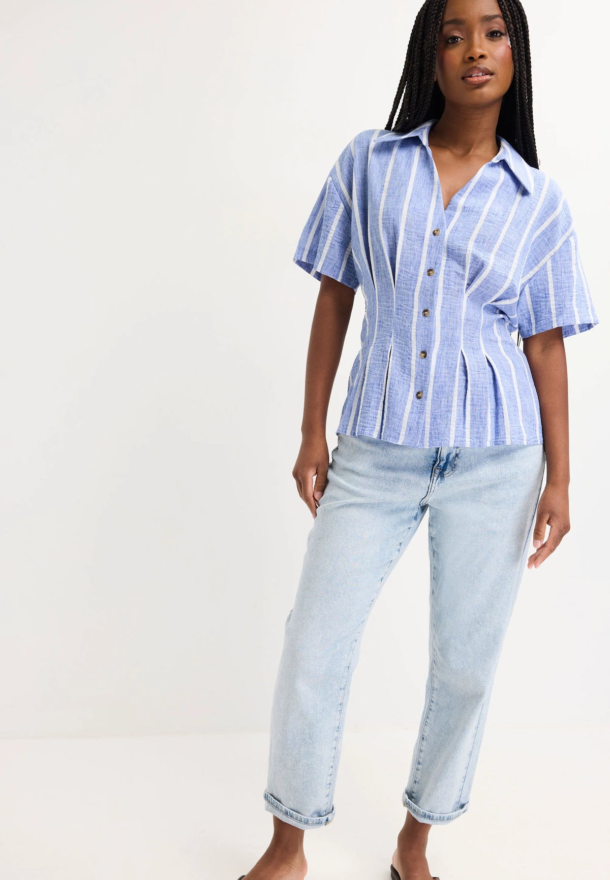Womens Blue Stripe Waisted Shirt