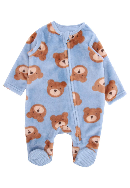 Baby Boys Blue Fleece Teddy Bear Sleepsuit