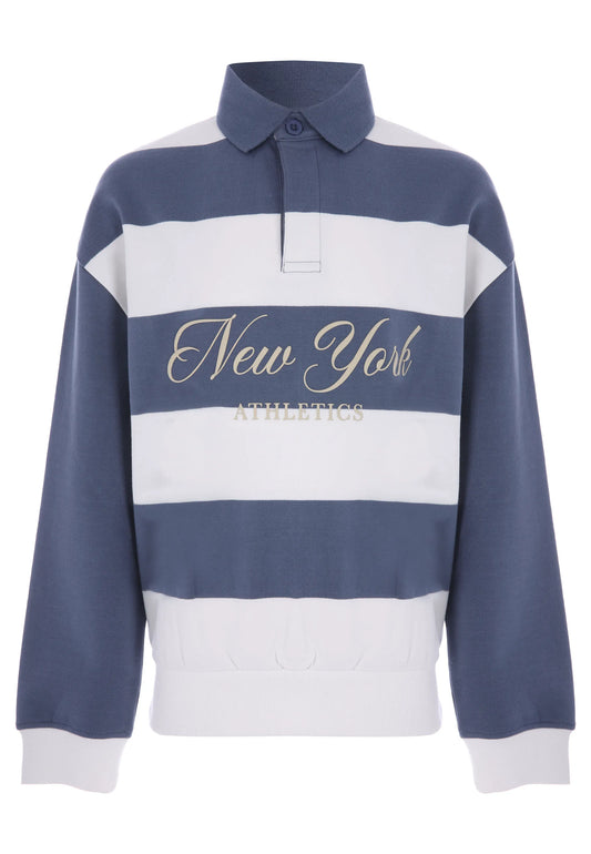 Older Boys Blue Stripe Rugby Sweat Top