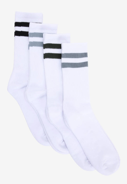Mens 4pk White Stripe Ankle Sports Socks