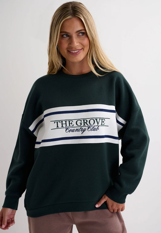 Womens Dark Green Curved Hem Sweatshirt