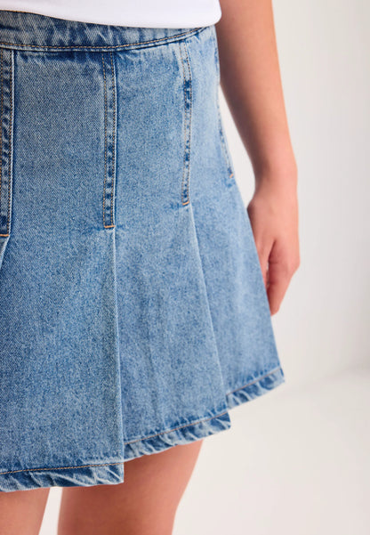 Older Girls Blue Pleated Mini Skirt