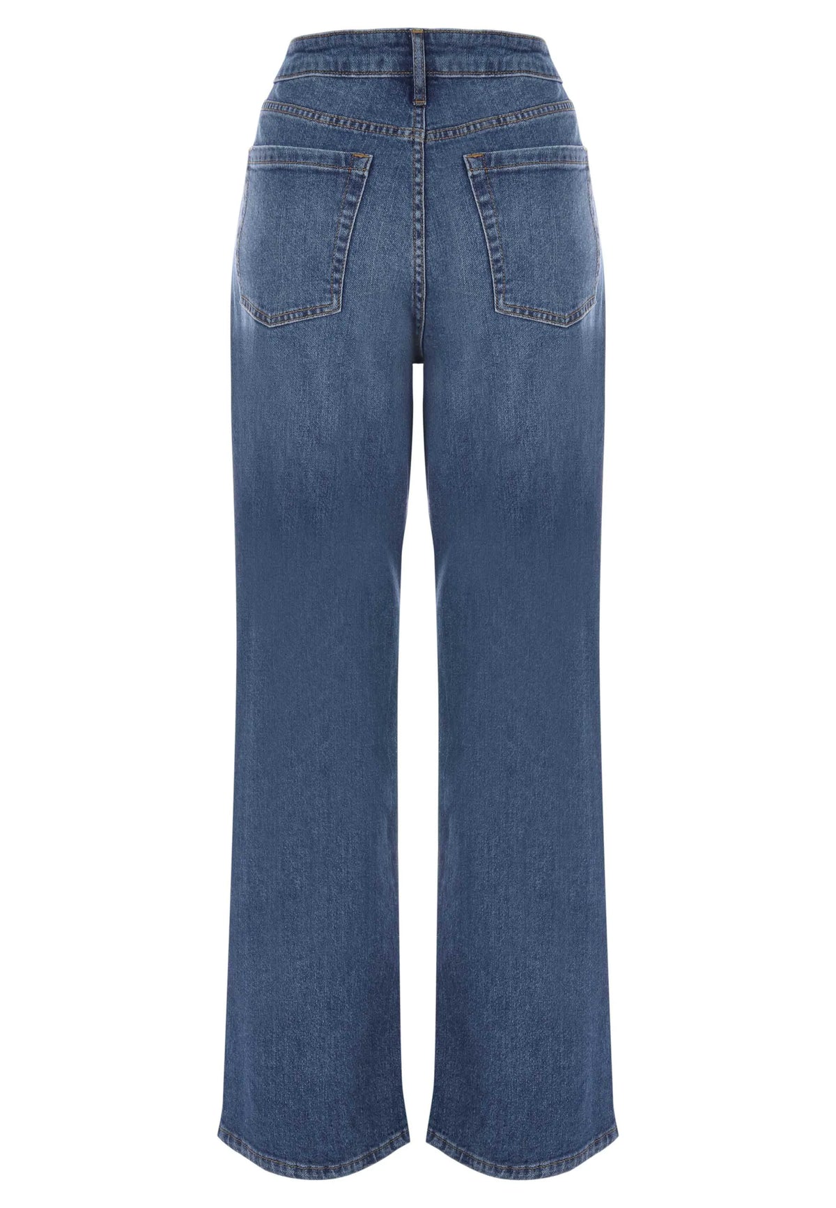 Womens Mid Blue Wash High Rise Wide Leg Jeans
