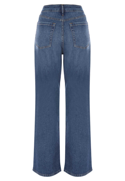 Womens Mid Blue Wash High Rise Wide Leg Jeans