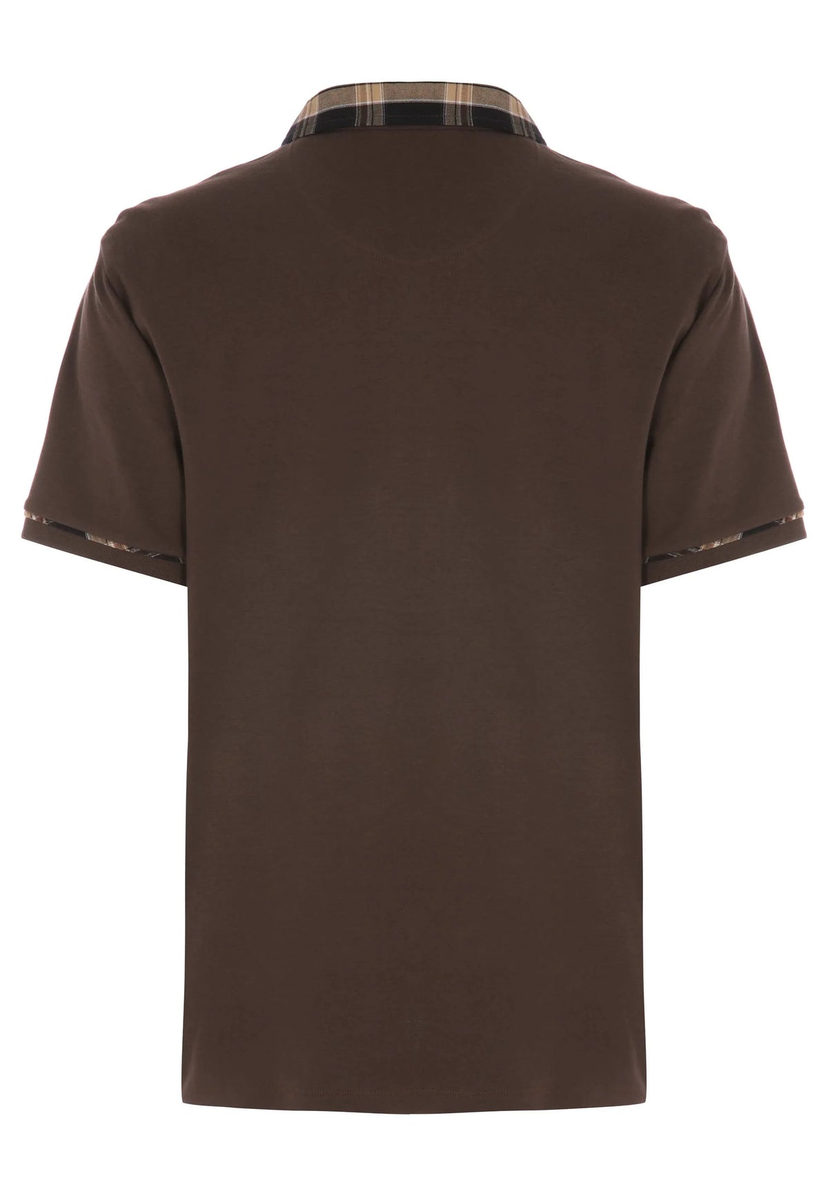 Mens Brown Woven Check Collar Polo Shirt
